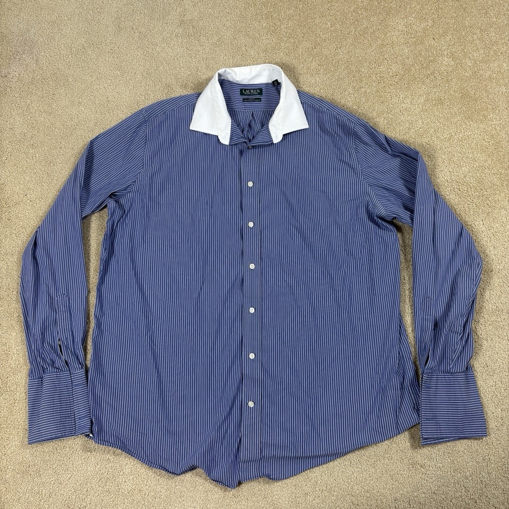 Lauren Ralph Lauren Tall Fit Performance Stretch 18 36/37 Blue Striped Button